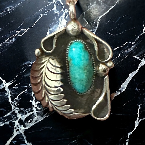 Robert Deutsawe Zuni Sterling Silver Turquoise Pendant Necklace & Cocktail Ring - Picture 3 of 16